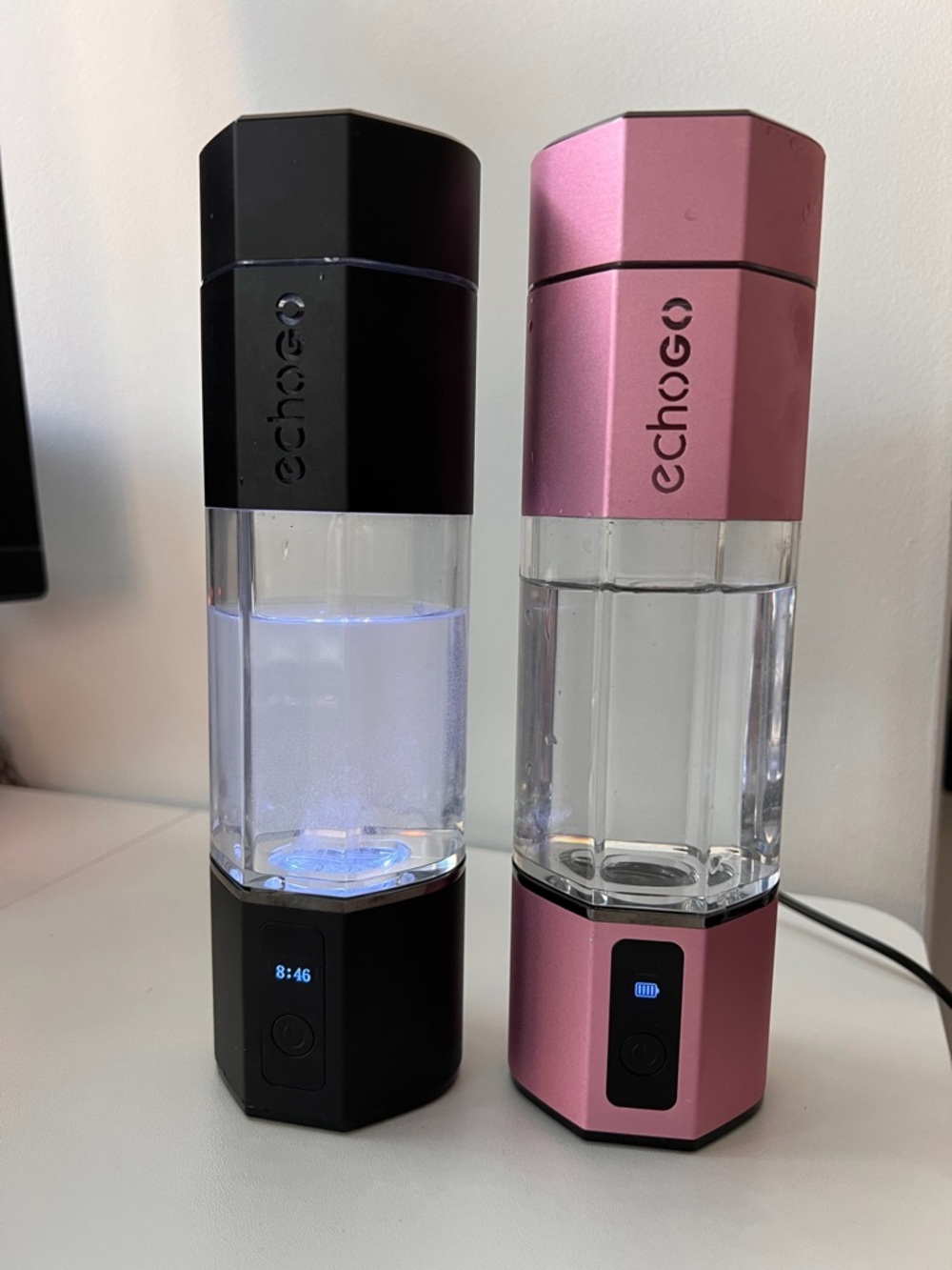 EchoGo Hydrogen Water Bottle Set Black & Pink Portable Generator LED Display